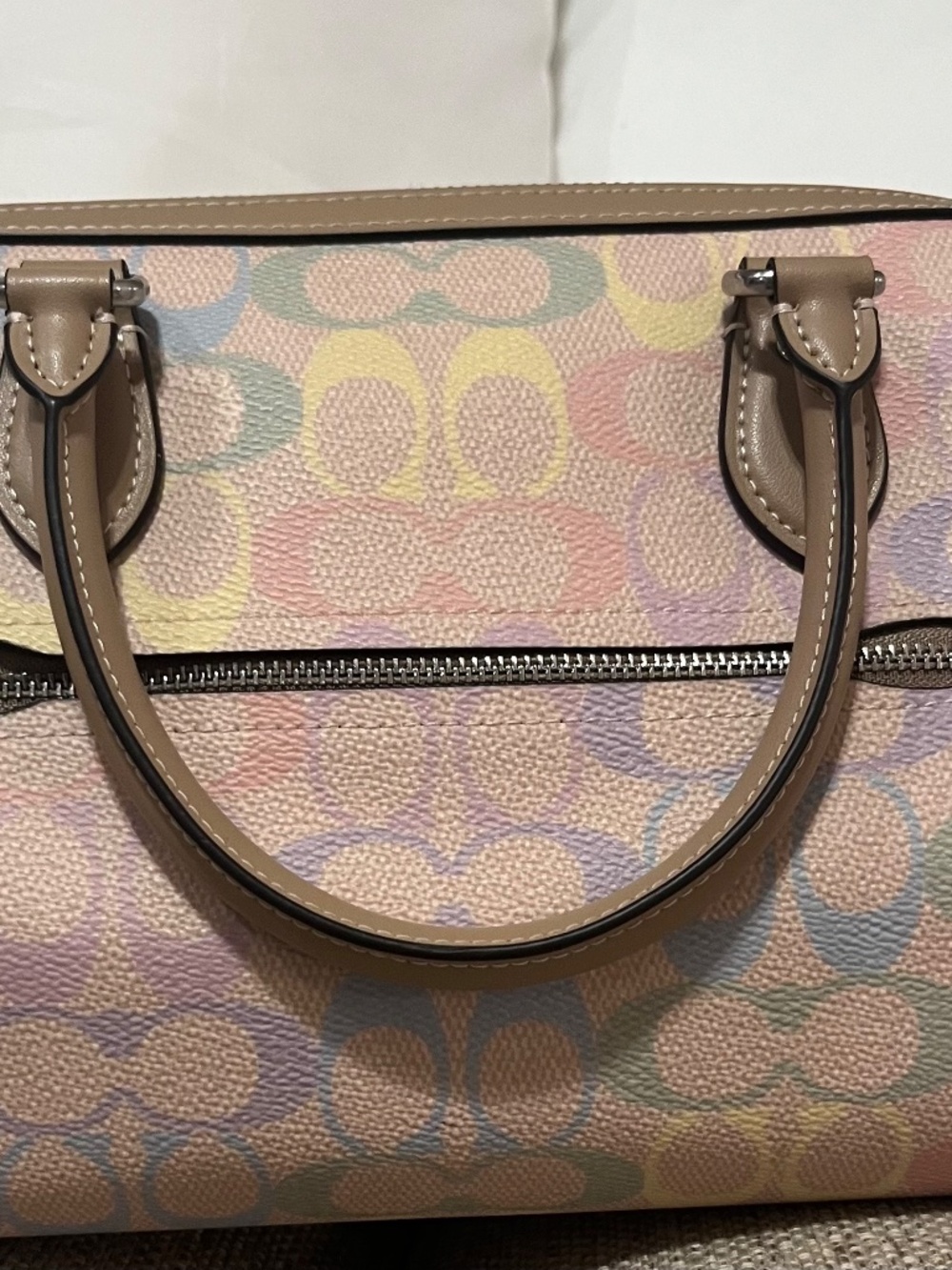 LIKE NEW Coach Rowan Pastel Rainbow Multicolor Signature Satchel Bag - Picture 6 of 13